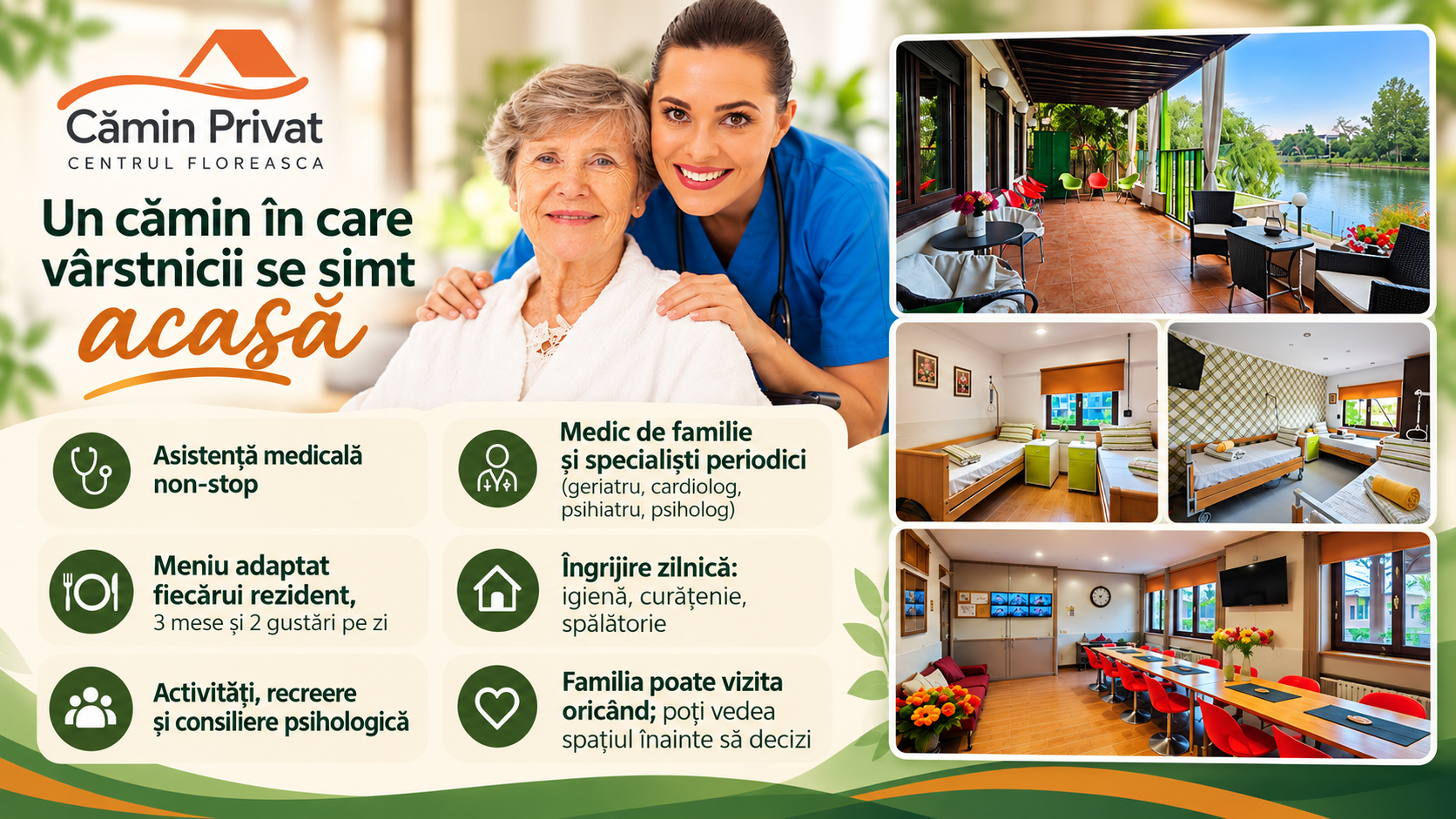 Căminul de bătrâni Floreasca din București – prezentare a serviciilor și a spațiilor